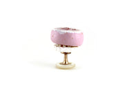 Vintage 1:12 Miniature Dollhouse Pink & White Cake with Red Hearts on White & Gold Cake Stand