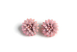 Vintage Pink Enamel Chrysanthemum Flower Clip-On Earrings