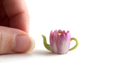 Artisan-Made Vintage 1:12 Miniature Dollhouse Pink Flower-Shaped Teapot