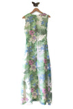 Vintage Pink, Blue & Green Floral Print Maxi Dress