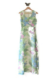Vintage Pink, Blue & Green Floral Print Maxi Dress