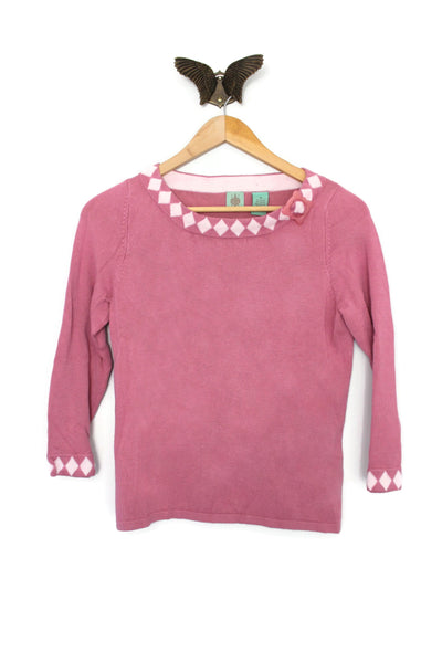 Anthropologie Pink Pullover Sweater with Diamond Print by HWR, Size M