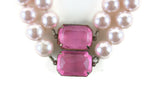 Vintage Pink Pearl Bead & Pink Rhinestone Double Strand Necklace