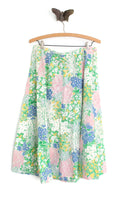 Vintage Pink, Blue & Green Floral Print A-Line Midi Skirt