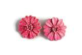 Vintage Pink & White Dotted Enamel Daisy Flower Clip-On Earrings