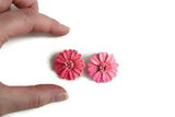 Vintage Pink & White Dotted Enamel Daisy Flower Clip-On Earrings