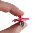 Vintage Pink & White Dotted Enamel Daisy Flower Clip-On Earrings