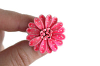 Vintage Pink & White Dotted Enamel Daisy Flower Clip-On Earrings