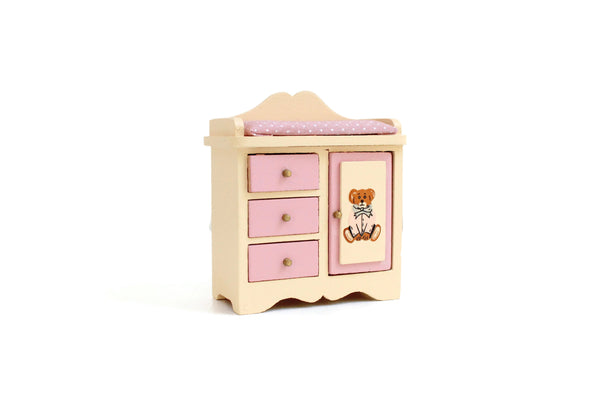 Vintage 1:12 Miniature Dollhouse Wooden Baby Armoire Dresser