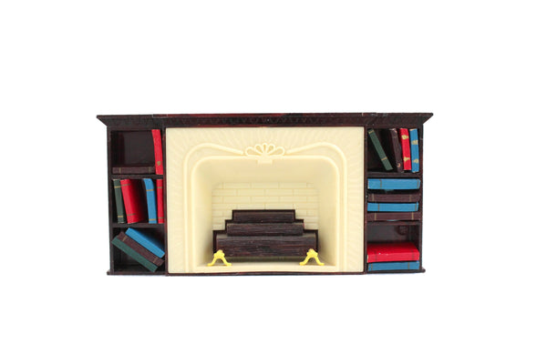 Vintage 1:12 Miniature Dollhouse Plastic Fireplace with Books by Plasco