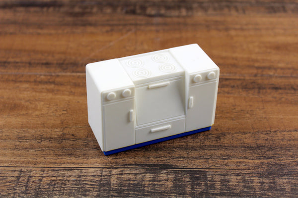 Vintage 1:12 Miniature Dollhouse White & Blue Plastic Stove by Plasco