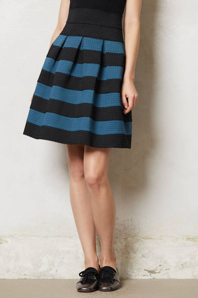 New Anthropologie Black & Blue Striped "Ponte Bell Skirt" by Girls From Savoy, Size M/L, Originally $128