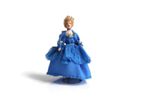 Artisan-Made Vintage 1:12 Miniature Dollhouse Porcelain Bisque Woman in Blue Dress Figurine with Stand