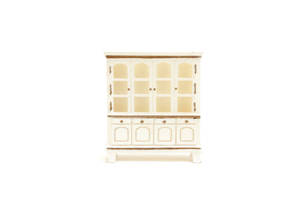 Vintage Quarter Scale 1:48 Miniature Dollhouse White & Gold China Cabinet