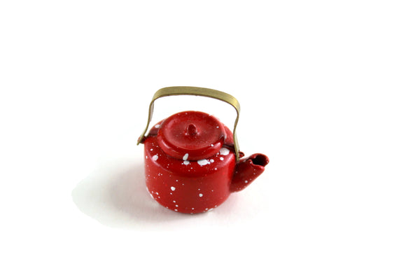 Vintage 1:12 Miniature Dollhouse Red Spatterware Tea Kettle