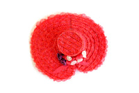 Artisan-Made Vintage 1:12 Miniature Dollhouse Large Red Wide Brim Hat with Flowers