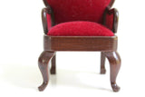 Vintage 1:12 Miniature Dollhouse Red Velvet Armchair