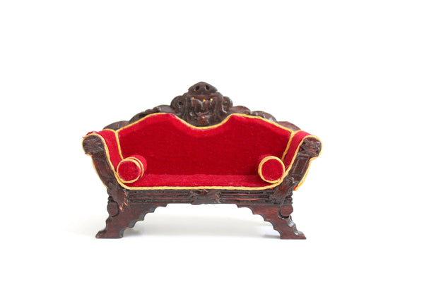 Vintage 1:12 Miniature Dollhouse Red Velvet Parlor Sofa