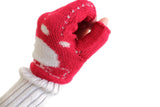 Vintage Red & Gray Bow Print & Polka Dot Long Knit Fingerless Gloves