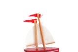 Vintage 1:12 Miniature Dollhouse Red & White Wooden Toy Sailboat Figurine