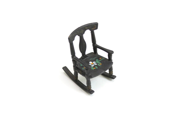 Vintage 1:16 Miniature Dollhouse Black Floral Renwal Rocking Chair