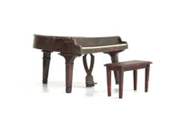 Vintage 1:16 Miniature Dollhouse Brown Plastic Grand Piano with Bench by Renwal