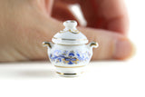 Vintage 1:12 Miniature Dollhouse Reutter Porzellan Blue Floral Porcelain Soup Tureen