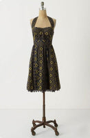 New Anthropologie Navy Blue & Yellow Geometric "Rhythmic Repetition Dress" by Edme & Esyllte, Size 8, Originally $158