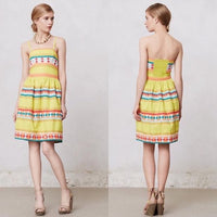 New Anthropologie Yellow Striped "Ribboned Quilotoa Dress" by Leifsdottir, Size 4, Originally $198