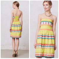 New Anthropologie Yellow Striped "Ribboned Quilotoa Dress" by Leifsdottir, Size 4, Originally $198