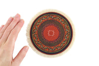 Vintage 1:12 Miniature Dollhouse Red & Brown Round Fringed Area Rug