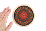 Vintage 1:12 Miniature Dollhouse Red & Brown Round Fringed Area Rug
