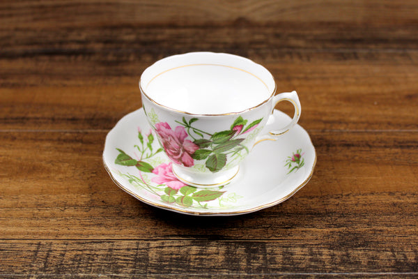 Vintage Royal Vale China Pink Rose Porcelain Teacup & Saucer Set