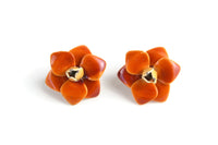 Vintage Rust Orange Enamel Flower Clip-On Earrings