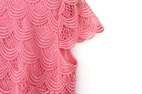Vintage Pink Knee-Length Dress with Pink Lace Cap Sleeve Overlay and Bow