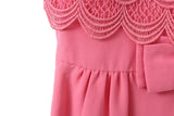 Vintage Pink Knee-Length Dress with Pink Lace Cap Sleeve Overlay and Bow
