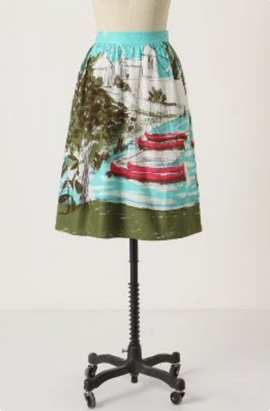 Anthropologie Boat Print Multi-Color "Seabound Skirt" by We Love Vera, Size 8, Originally $118