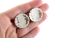 Set of 2 Vintage 1:12 Miniature Dollhouse White Porcelain Dinner Plates with Pink Flowers