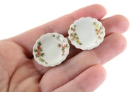 Set of 2 Vintage 1:12 Miniature Dollhouse White Porcelain Dinner Plates with Pink Flowers