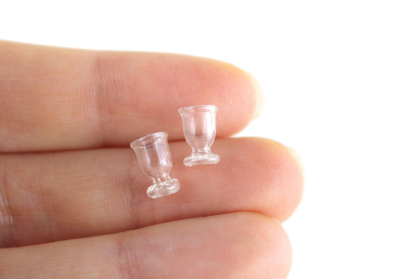Set of 2 Vintage 1:24 Miniature Dollhouse Clear Glass Wine Goblets