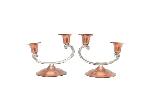 Vintage Set of 2 Copper & Silver Taper Candle Holders
