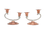 Vintage Set of 2 Copper & Silver Taper Candle Holders