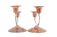 Vintage Set of 2 Copper & Silver Taper Candle Holders