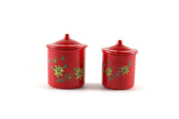 Vintage 1:12 Set of 2 Miniature Dollhouse Red Metal Canisters