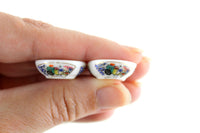 Set of 2 Vintage 1:12 Miniature Dollhouse White Porcelain Asian Print Bowls