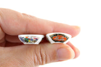 Set of 2 Vintage 1:12 Miniature Dollhouse White Porcelain Asian Print Bowls