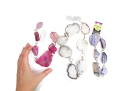 Wholesale Lot of 19 Purple, Pink & Gray Agate Slice Stone Beads