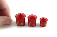 Vintage 1:12 Set of 3 Miniature Dollhouse Red Metal Canisters