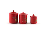 Vintage 1:12 Set of 3 Miniature Dollhouse Red Metal Canisters