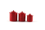 Vintage 1:12 Set of 3 Miniature Dollhouse Red Metal Canisters